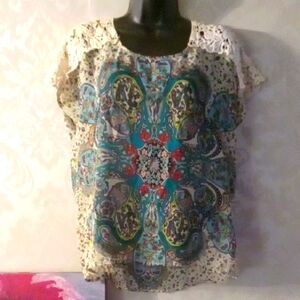 Hannah Graphic Red and Blue Boxy Blouse